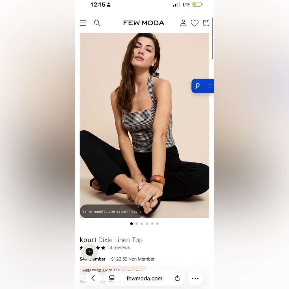 Few moda dixie linen halter top - butter yellow and black gingham size 2